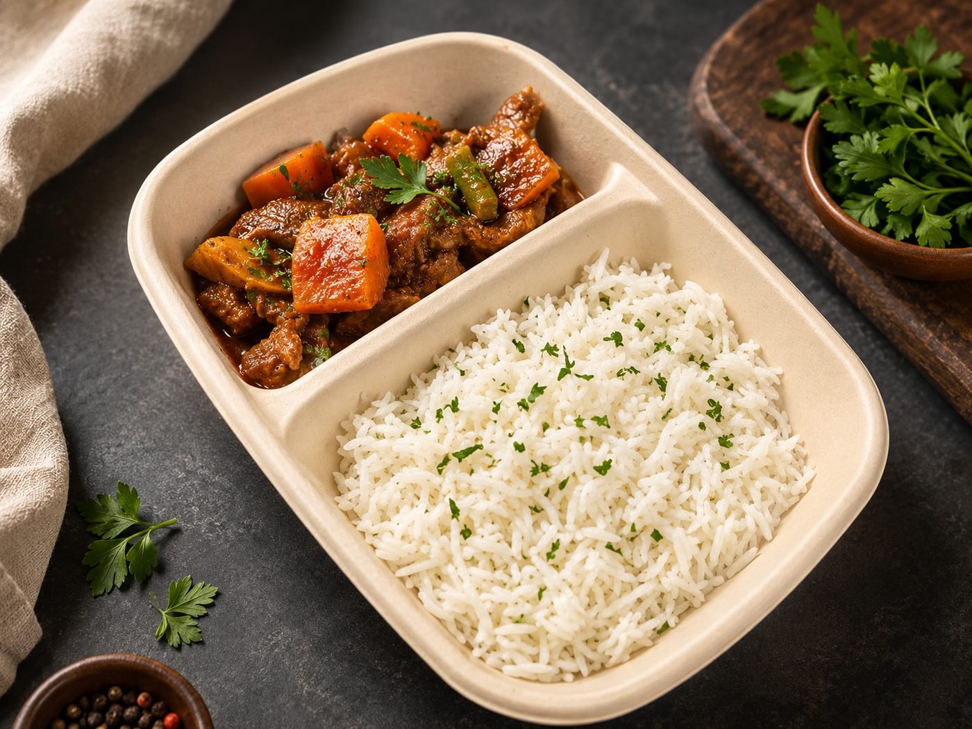 يخنة لحم على الطريقة المتوسطية مع أرز بسمتي