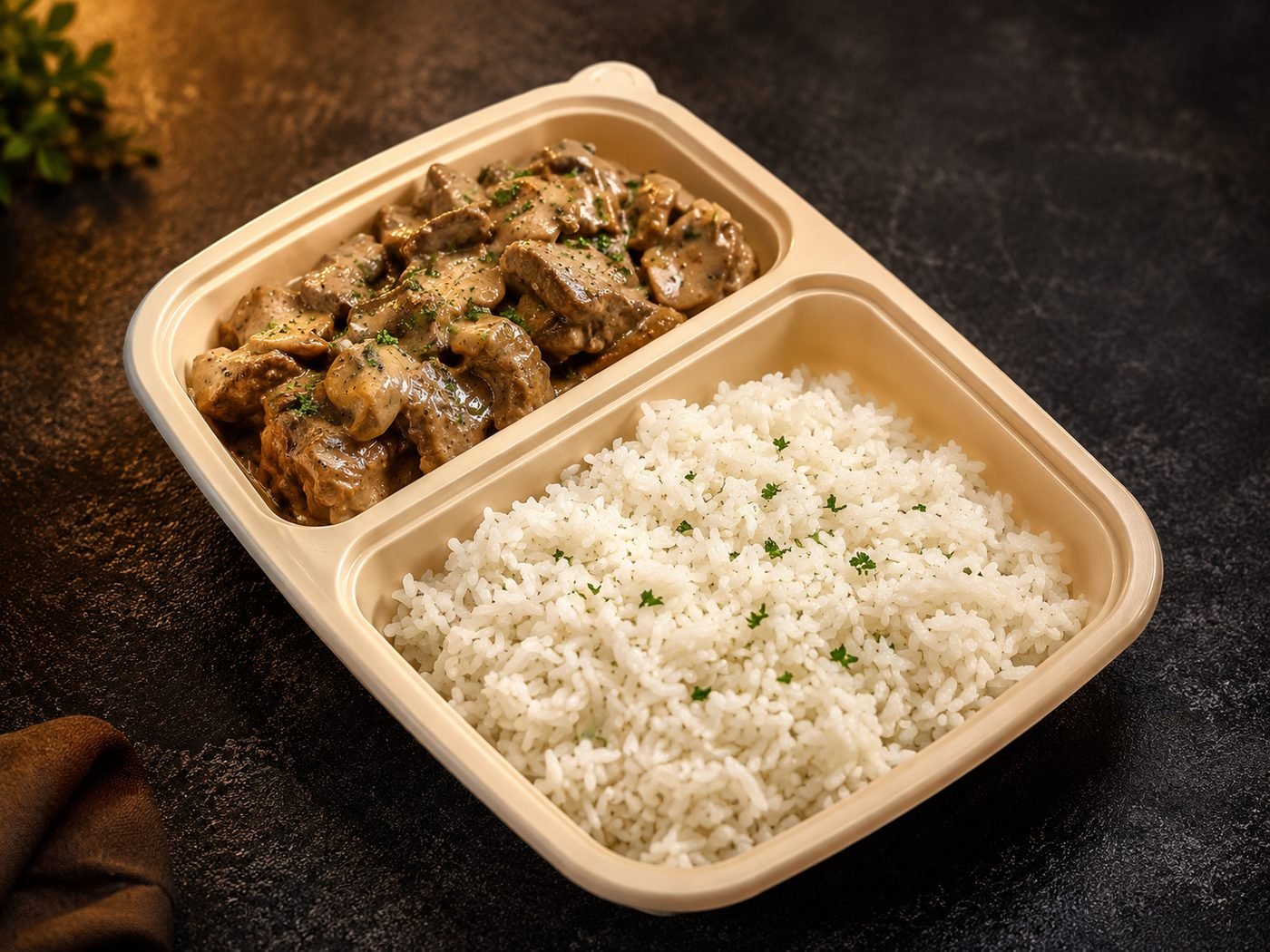 لحم ستروجانوف مع أرز ياسمين